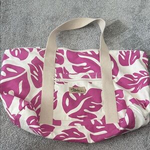 Aloha Fuchsia and Cream Leaf Cotton Duffel